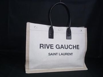 1円 SAINT LAURENT サンローラン リヴゴーシュ PVC ハンドバッグ トートバッグ レディース アイボリー系&times;ブラウン系 HE3259