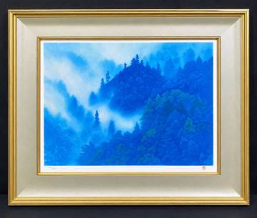 【人気作家・オリジナル版画】東山魁夷「山嶺湧雲」リトグラフ 希少ゾロ目ED333/335 東美鑑定評価機構鑑定シール 本人印 証明書付
