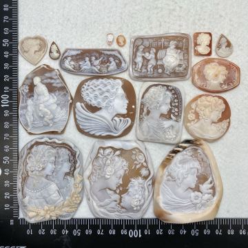 カルロ パルラーティ作入り!!大量!!［シェルカメオおまとめ150.8g］o 約754ct ルース shell cameo ブローチ 彫刻 貴婦人 作家物 w2す49