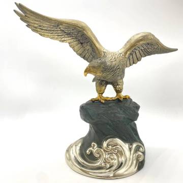 1円～【金属製 鷹 オブジェ】真鍮 /置物/ヴィンテージ/古美術/アンティーク/縁起物/約2.4kg/保管品/現状品/【4045】