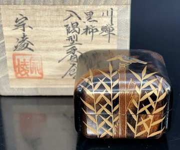 【江】宗凌 螺鈿川蝉黒柿入隅型香合 共箱 古美術品(茶道具香道具仏具)AXZ4158 LTdafm CTtqvc