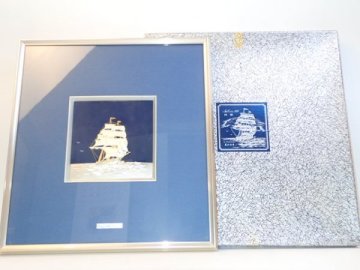 c101 / 純銀 武比古作 Clipper Ship by TAKEHIKO タケヒコ 帆船 NO.7 ヨット SILVER 999 シルバー 額装 金属工芸 日本伝統工芸 箱付 現状品
