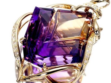 1円～【ジュエリー極】ムーンシュタイナーカット 超特大極上天然アメトリン54.11ct＆ダイヤ0.15ct 超高級K18YGヘッド a4475izm【送料無料】