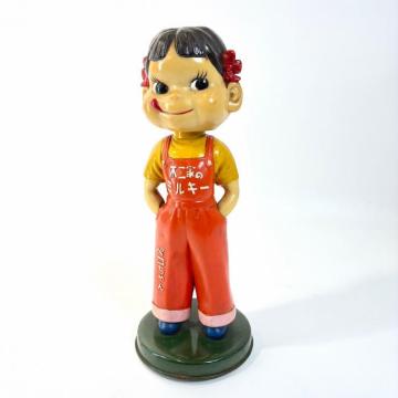 1円 不二家 ペコちゃん 首振り人形 昭和レトロ ヴィンテージ 当時物 ソフビ ブリキ 台座 MP モダンプラスチック 約38cm 【希少品】
