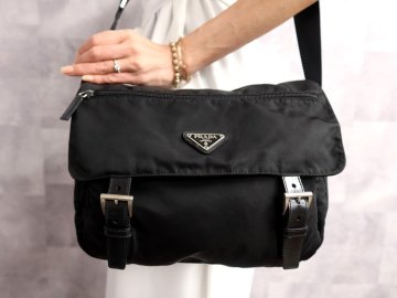 ●超美品●PRADA プラダ●三角ロゴプレート●ポコノ ナイロン カーフ レザー●ショルダー バッグ●黒●SV金具●ヴィンテージ●B5●Js71433
