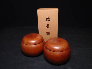 ◇蛤碁石32号『月印』美麗品!! 元箱付き/ 特大碁笥セット◇I1