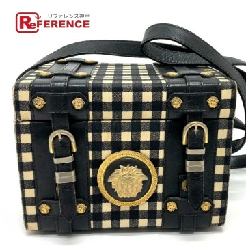 Gianni Versace ジャンニ・ヴェルサーチ メデューサ ギンガムチェック ヴィンテージ ショルダーバッグ バニティバッグ レディース【中古】