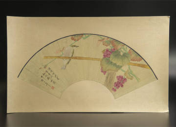 【模写】 陳小翠 （款） 花鳥 扇面 鏡心 陈小翠 古画 中国 絵画