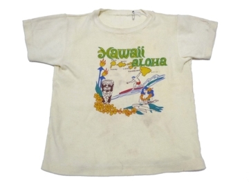 50&rsquo;ｓ Hawaii　aloha ビンテージ ご当地 お土産 Tシャツ 薄黄色 染み込みプリント フラガール TIKI 子供服 サーフィン 厚地 USA古着