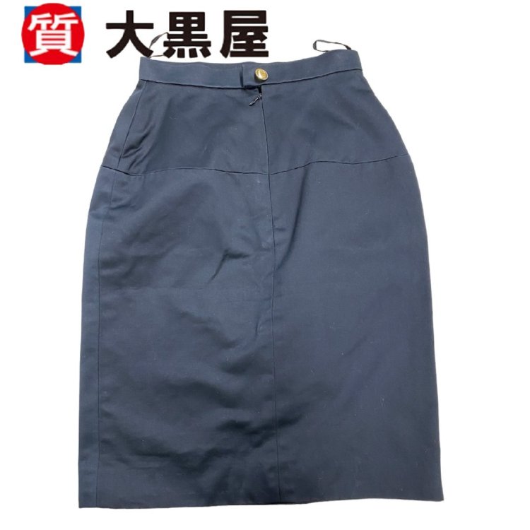【大黒屋82】CHANEL シャネル スカート タイト ブラック 黒 コットン レディース 無地 ココマーク フランス製 ヴィンテージ ひざ丈