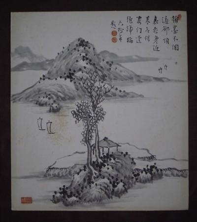 杉溪言長『山水図』色紙〔紙本肉筆真作〕/明治から大正期の神 宮内官 政治家 日本画家 南画家 奈良華族 貴族院男爵議員 幼名:丸 雅号:六橋