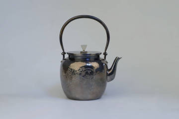 時代 純銀製 中川浄益造 梅蘭竹菊彫 玉摘 湯沸 工芸品 古美術品 銀瓶 煎茶道具