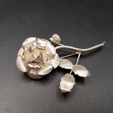メキシコ 925 シルバー 大きな薔薇の花 立体彫刻 ヴィンテージ フラワー ブローチ 銀 大ぶり 存在感 レトロ 精巧な作り Taxco タスコ R16-H
