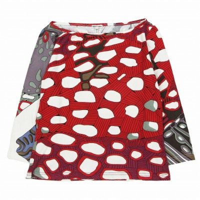HERMES エルメス マルジェラ期 ボートネック 幾何学模様 Tシャツ 9分袖 レッド サイズL レディース 【中古】