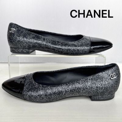 CHANEL シャネル ココマーク バイカラー バレリーナ フラットシューズ パンプス ミュール サンダル 38 レザー 黒 レーディス 靴