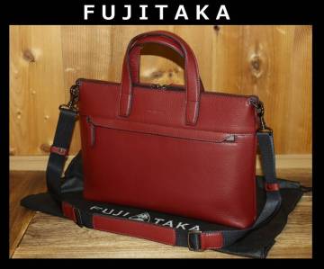 送料無料 即決【未使用】 FUJITAKA ★ イタリアンレザー ショルダーバッグ A4 イーナ ★ フジタカ 日本製 税込定価4万4000円 630501 併