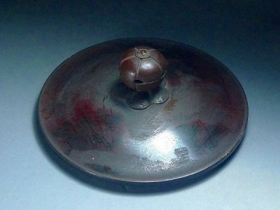 60YT112★茶道具 鉄瓶蓋 蓋のみ 銅製 古銅 梅花透摘 回転式摘み 時代物 鉄瓶蓋 茶釜 アンティーク