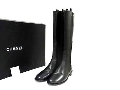 ■美品■ CHANEL シャネル ココマーク カメリア レザー サイドゴア ロングブーツ サイズ 38 1/2 (約25.5cm) 靴 シューズ BN5499