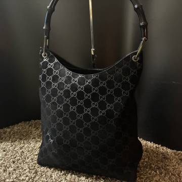 1円~【美品】グッチ GUCCI バンブー ハンドバッグ ワンショルダーバッグ 手提げ GG柄 スエード ブラック 黒