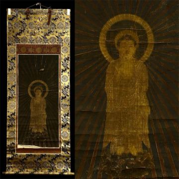 『幽玄』時代 絹本着色 阿弥陀如来絵像 光明 佛画 仏画 仏教 廃寺院買取品 014383
