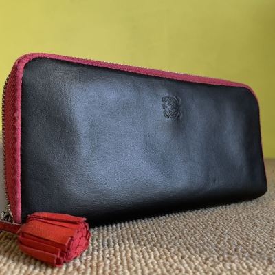 一円　美品 LOEWE ロエベ ラウンドファスナー ウォレット アマソナ 長財布 ロングウォレット 財布 ブラック　バイカラー