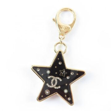 美品☆CHANEL シャネル D25K ABG575 ココマーク ストーン・フェイクパール付 スター キーホルダー ゴールド ブラック 箱付き イタリア製