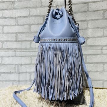 1円 【J&M DAVIDSON ジェイアンドエムデヴィットソン】カーニバル 現行◎ フリンジ 2way◎ レザー ショルダーバッグ ブルー