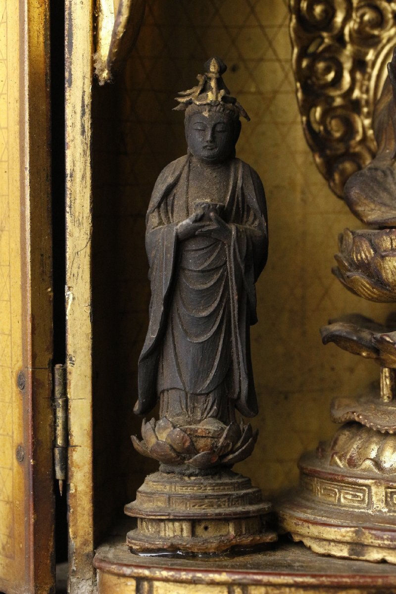 【LIG】江戸時代 木彫 薬師三尊像 時代厨子 仏教美術 寺院引取品 2603.355 - 购够网