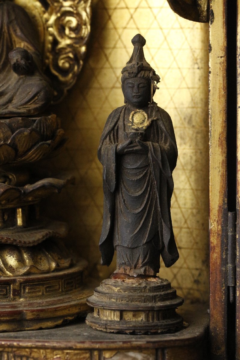 【LIG】江戸時代 木彫 薬師三尊像 時代厨子 仏教美術 寺院引取品 2603.355 - 购够网