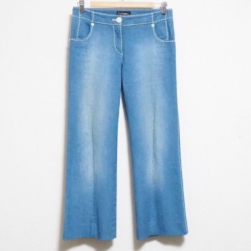 #apc シャネル CHANEL パンツ ソフトデニム 38 青系 08C ココボタン ステッチ イタリア製 レディース [907790]