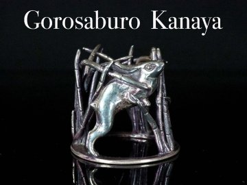【GK】十四代　金谷五良三郎　南鐐賊草兎蓋置　114g　茶道具　共箱　共布　栞　無傷　本物保証！