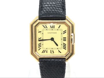 四14 稼働 Cartier カルティエ サンチュール SV925 ローマン 手巻き ゴールドカラー レディース 腕時計 ベルト社外(N)