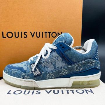 1円 【美品】 LOUIS VUITTON ルイヴィトン LVトレイナー モノグラム デニム インディゴ メンズ スニーカー 靴 シューズ 25cm相当