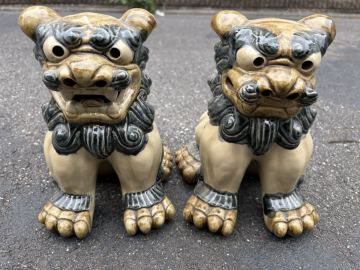 シーサー 2体セット 置物 縁起物 魔除け 守り神 インテリア 陶器製