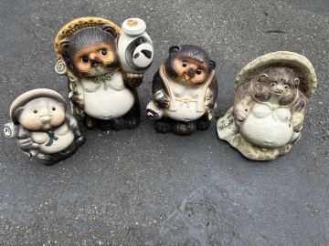 信楽焼 たぬき 置物 4体セット 縁起物 商売繁盛 開運 陶器 インテリア