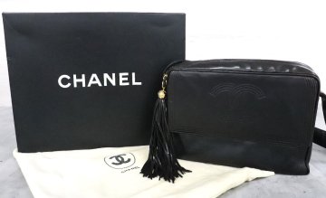 【行董】CHANEL シャネル フリンジショルダーバッグ ココマーク ブラック系カラー レザー 箱 保存袋 TA569ABH67