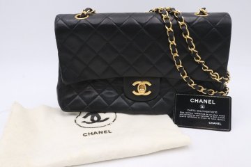 【ト長】CHANEL シャネル マトラッセ ラムスキン ブラック系 チェーン ショルダー バッグ ダブルフラップ ギャランティ付き IA671IOS87