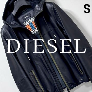 1円〜■極美品コラボ DIESEL &times; SILENCE NOISE ディーゼル &times; サイレンスノイズ ラムレザージャケット パーカー S 黒 メンズ 羊革 フーディ