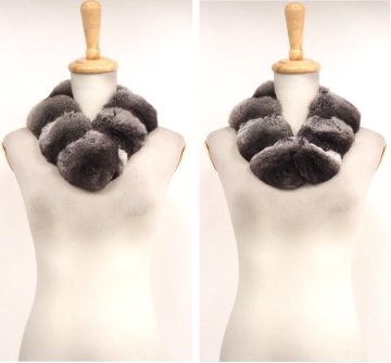 美品★美色【 毛皮の女王 ☆ ￥1000～ / 2WAYタイプ 】高級毛皮 ◆チンチラ ◆マフラー(ショール) 10cm丈 ◆ホワイト/ブラック ◆G636