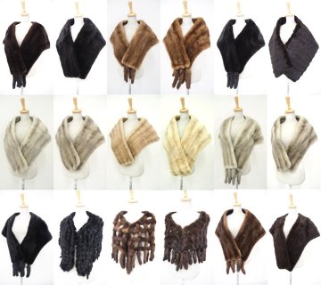 まとめて【 MINK：１８点セット 】高級毛皮　ミンク ショール(ストール)　１８枚組 ◆大判・ボンボン・和装・羽織り 等◆同梱不可◆S174