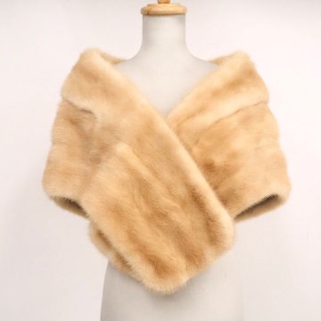 美品【 ￥1000～ / 襟付き大き目サイズ / ベーシックスタイル 】高級毛皮 ◆パステルミンク ◆ショール 42cm丈 ◆ベージュ ◆G635
