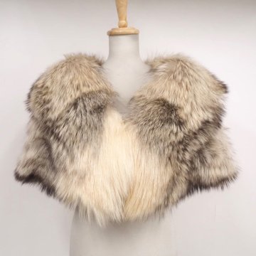 美品【 ￥1000～ / ボリューミー / 襟付き大き目サイズ 】高級毛皮 ◆プラチナフォックス ◆ショール 41cm丈 ◆グレージュ ◆G625