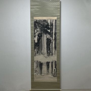 中国古美術 時代物 模写 掛軸 掛け軸 紙本 水墨画 山水画 中国画 骨董品 