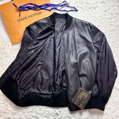 【ほぼ未使用】 LOUIS VUITTON ルイヴィトン モノグラム リバーシブル WAVE 牛革 レザー ジャケット ブラック 50