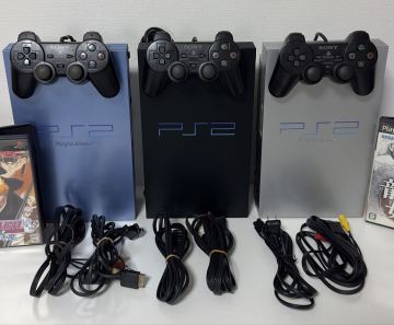 (9) ★動作確認済★ コンソール3台セット PlayStation 2 PS2 本体 SCPH-39000アクアブルーー + SCPH-39000 シルバ+SCPH-39000 ブラック