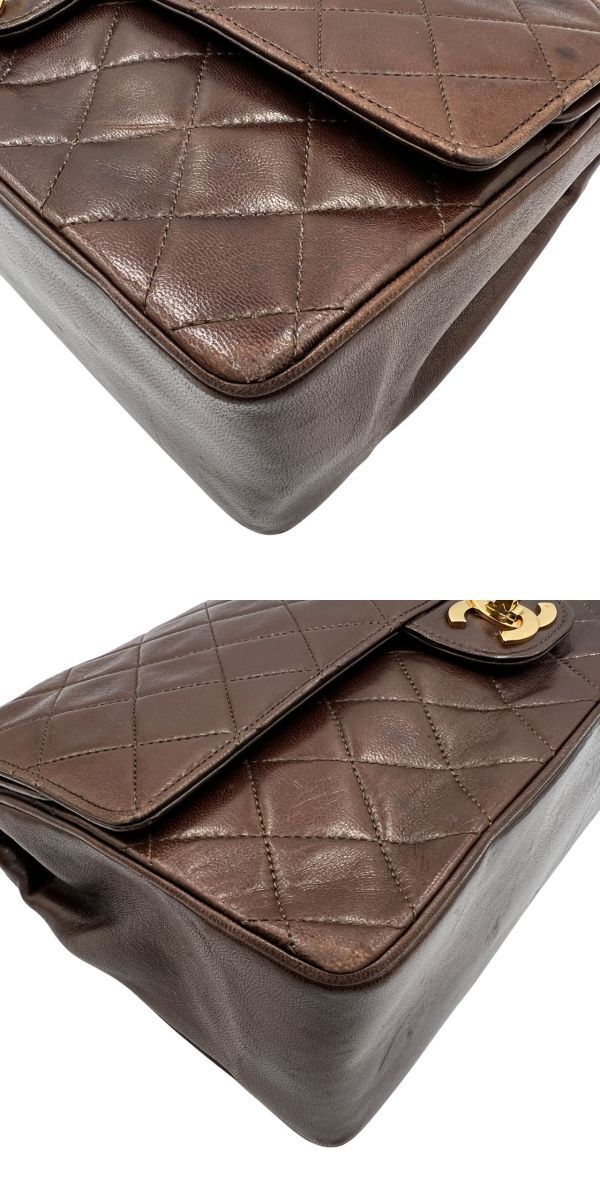  0221■1円 美品 CHANEL シャネル Wフラップ25 チェーンショルダーバッグ ココマーク マトラッセ ターンロック ブラウン ゴールド金具