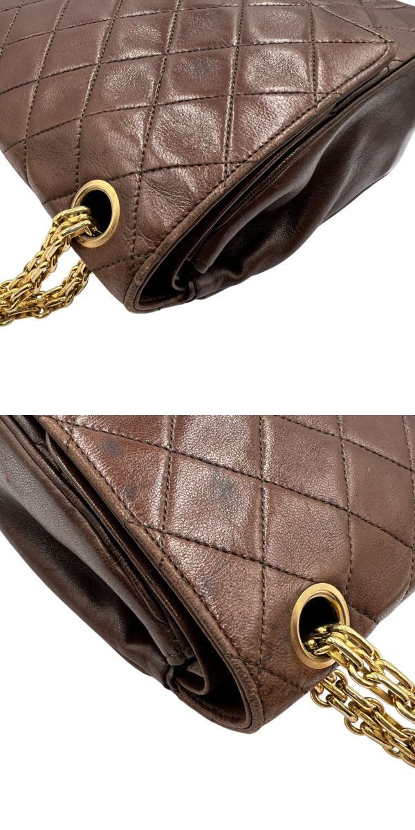  0221■1円 美品 CHANEL シャネル Wフラップ25 チェーンショルダーバッグ ココマーク マトラッセ ターンロック ブラウン ゴールド金具