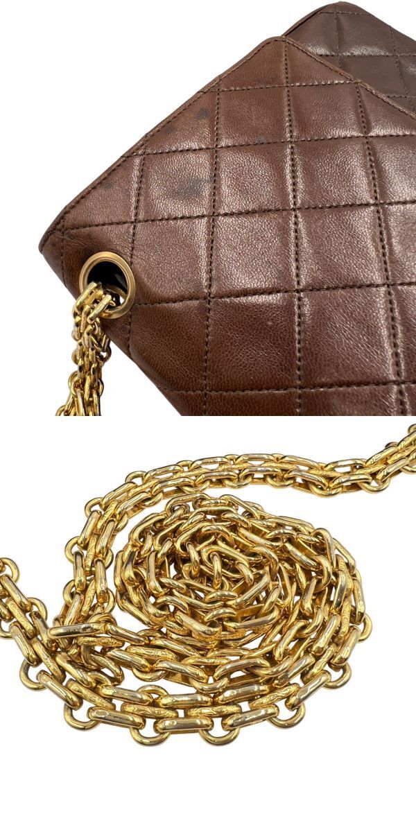  0221■1円 美品 CHANEL シャネル Wフラップ25 チェーンショルダーバッグ ココマーク マトラッセ ターンロック ブラウン ゴールド金具