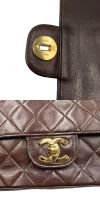 0221■1円 美品 CHANEL シャネル Wフラップ25 チェーンショルダーバッグ ココマーク マトラッセ ターンロック ブラウン ゴールド金具