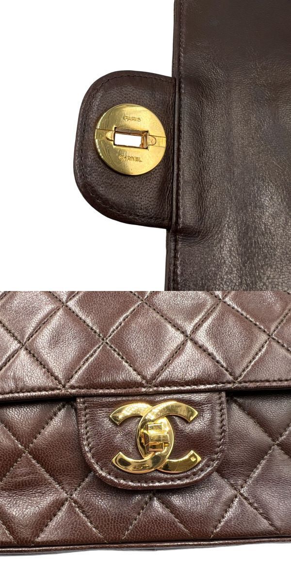  0221■1円 美品 CHANEL シャネル Wフラップ25 チェーンショルダーバッグ ココマーク マトラッセ ターンロック ブラウン ゴールド金具